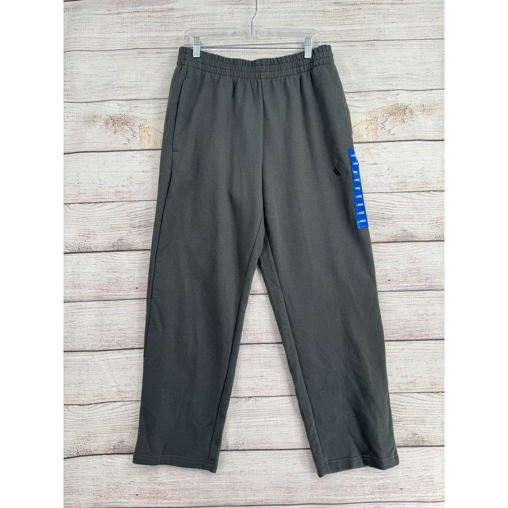 Adidas Fleece Sweatpants Mens Large Grey KD6763 Straight Leg Open Hem NEW